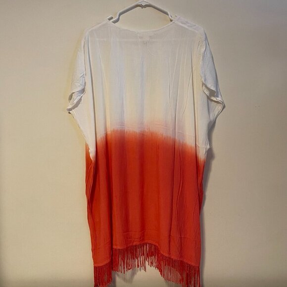 NWT Beach by Exist Tie Dye Beach Short Sleeve Poncho Cover Up Coral One Size - Picture 4 of 5